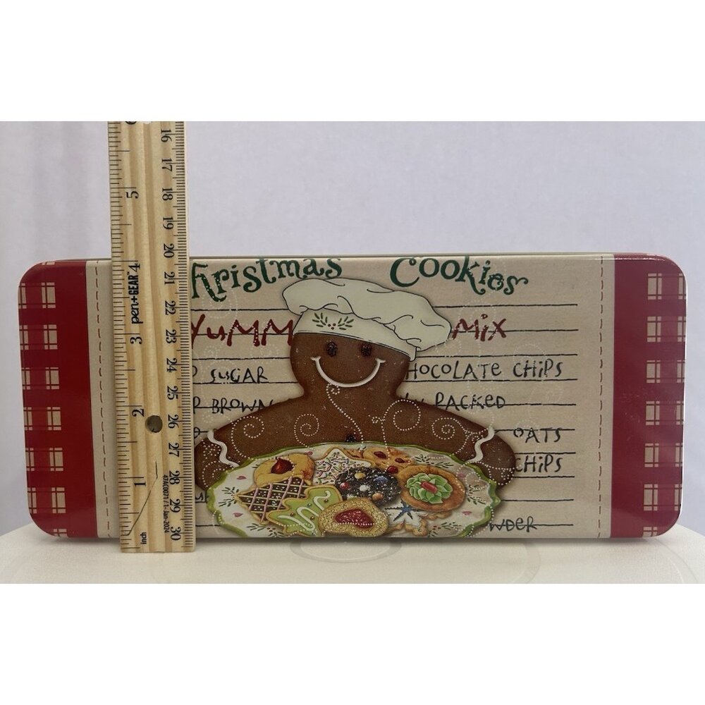Vintage Holiday Christmas Cookie Tin Gingerbread Man Chef's Hat w/ Recipe Card - Picture 10 of 10